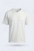 White t-shirt with a brand logo on a light gray background